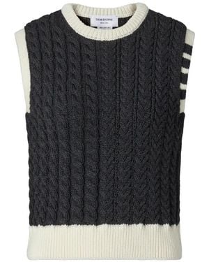 Thom Browne Merino Wool Aran Cable Shell Top - Black