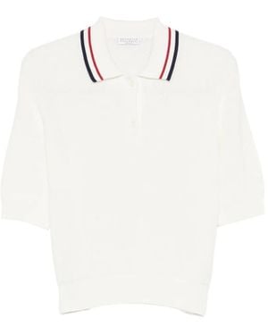 Brunello Cucinelli Poloshirt Mit Gestreiftem Kragen - Weiß