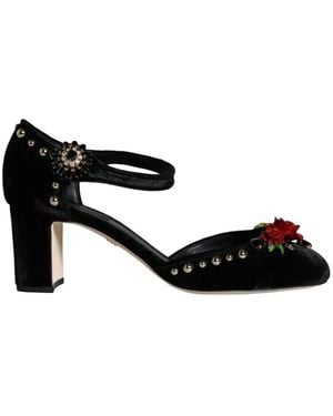 Dolce & Gabbana Rose-Appliqué Studded Pumps - Black