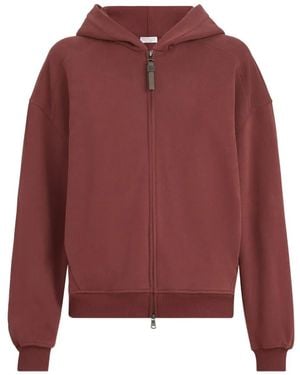 Brunello Cucinelli Cotton Smooth French Terry Topwear With Shiny Zipper Pull - Red