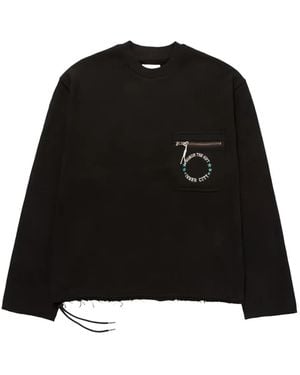 Honor The Gift Zip-Pocket Frayed-Hem Sweatshirt - Black