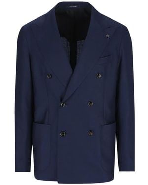 Tagliatore Double-Breasted Peak-Lapel Jacket - Blue