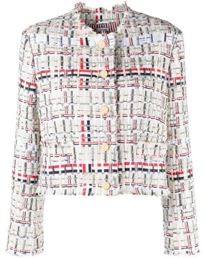 Thom Browne Rwb Stripe Deconstructed-Design Tweed Jacket - White