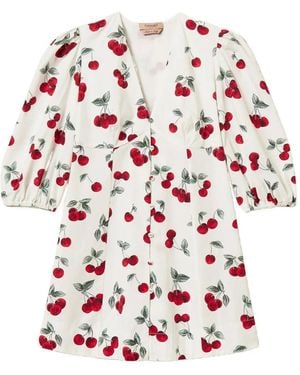Twinset V-Neck Cherry-Print Mini Dress - White