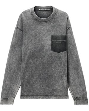 Alexander Wang Long Sleeve T-Shirt W/ Shadow Pocket Graphic - Gray