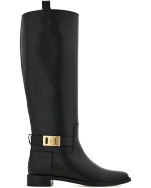 Ferragamo Hug-Buckle Knee-High Boots - Black