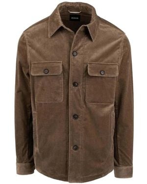 BOSS Chest-Pocket Corduroy-Effect Overshirt - Brown