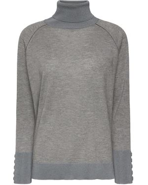Elena Miro Button-Embellished Turtleneck Knitwear - Grey