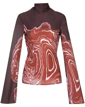 Ellery Abstract-Print Roll-Neck Top - Red