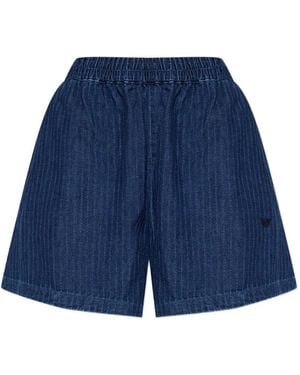 Emporio Armani Pinstripe Elasticated Mini Shorts - Blue