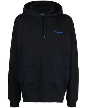 Paul Smith Ps Happy Logo-Embroidered Hoodie - Blue