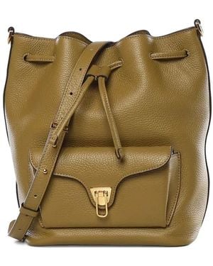 Coccinelle Beat Generation Drawstring Pocket Leather Bucket Bag - Green