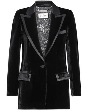 Philipp Plein Contrasting-Trim Velvet Blazer - Black