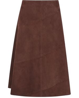 Alice + Olivia Sosie Suède Midi-Rok Met Vlakken - Bruin