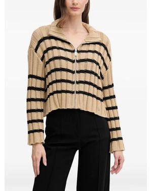 DKNY Striped-Patern Zip Cardigan - Natural