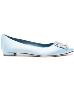 Manolo Blahnik Hangisi Satin Ballerina Shoes - Blue