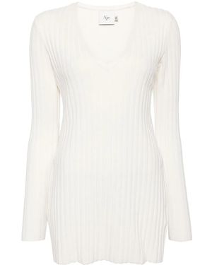 Aje. Gerippter Pullover - Weiß