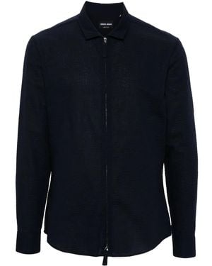 Giorgio Armani Seersucker Zip Shirt - Blue