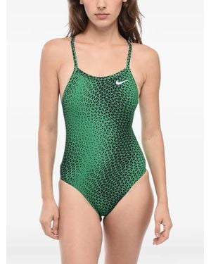 Nike Bestickter Badeanzug Mit Geometrischem Print - Grün