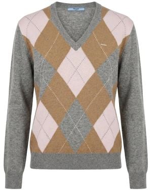 Prada Jersey Con Motivo De Rombos Y Cuello En V - Blanco