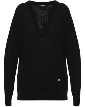 Balmain Jersey Con Cuello En V - Negro
