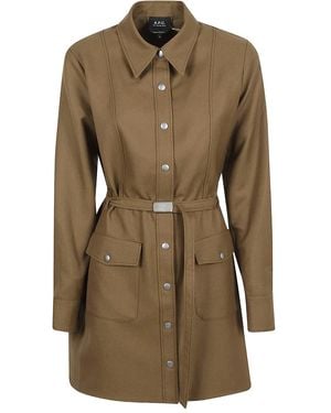 A.P.C. Belted Pocket Coat - Green