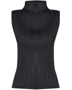 Pleats Please Issey Miyake Ribbed High-Neck Top - Black