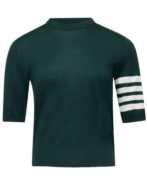 Thom Browne Striped Sleeve Tee Top - Green