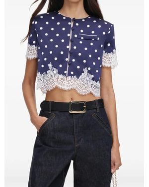 Self-Portrait Polka-Dot Lace-Trimmed Shirt - Blue