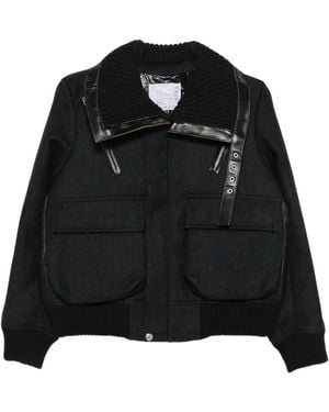 Sacai Buckle-Detail Layered-Collar Jacket - Black