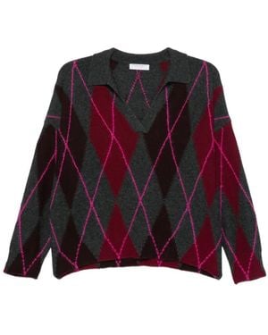 Majestic Filatures Argyle-Patterned Polo-Collar Jumper - Red