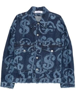 Etudes Studio Dollar-Print Raw-Edge Denim Jacket - Blue