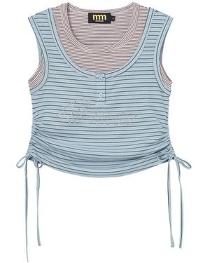 Mini Cream Striped Drawstring Tank Top - Blue