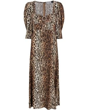 RIXO London Karen Leopard Midi Dress - Natural
