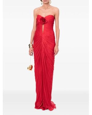 Ana Radu Flower-Detail Ruched Gown - Red