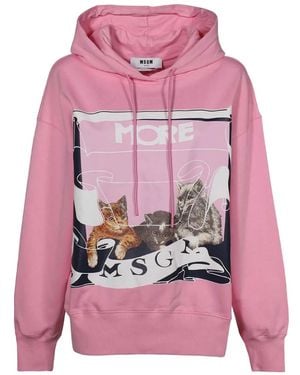 MSGM Sudadera con capucha y motivo de gato - Rosa
