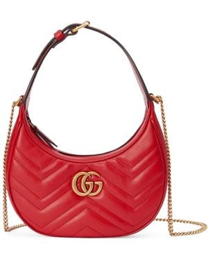 Gucci Mini Gg Marmont Half-Moon Shoulder Bag - Red