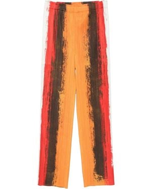 Pleats Please Issey Miyake Pleated Stripe Trousers - Orange
