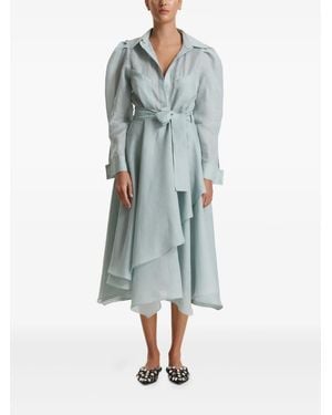 Pink Aqua Tie-Waist Layered Midi Dress - Blue