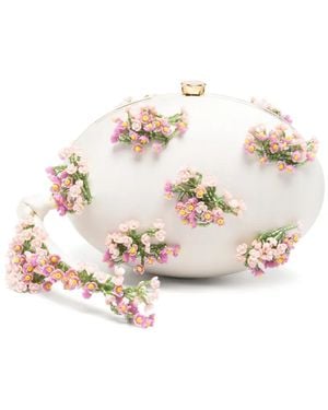 Self-Portrait Flower-Embellishment Clutch Bag - White