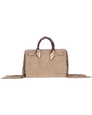 RUE MADAM PARIS Canyon Fringed Logo-Embossed Tote Bag - Natural