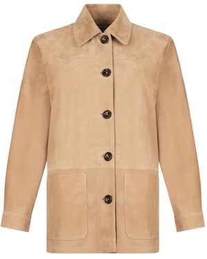 Liu Jo Collar Pockets Suede Jacket - Natural