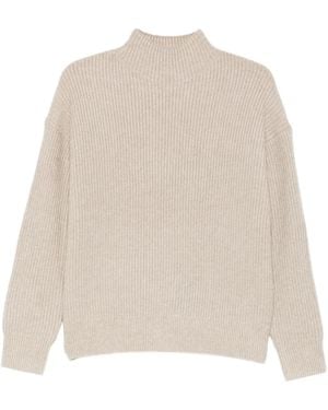 Calvin Klein High-Neck Ribbed Sweater - Natural