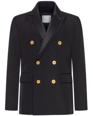 Sacai Double-Breasted Cotton Blazer - Black