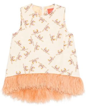 La DoubleJ La Scala Floral-Print Fringed Top - Natural