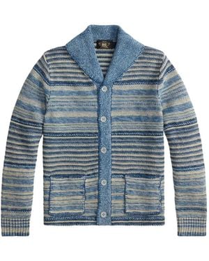 RRL Striped Button Cardigan - Blue