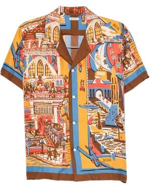 Bode City-scene print silk shirt - Orange