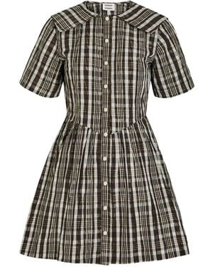 Damson Madder Miley Checked Buttoned Mini Shirt Dress - Black