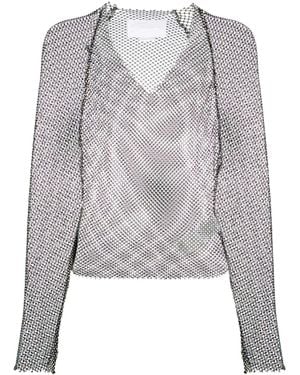 Genny Rhinestone-Embellished V-Neck Top - Grey