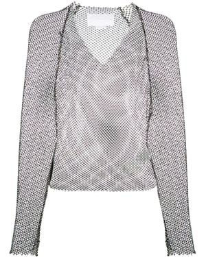 Genny Rhinestone-embellished V-neck Top - Grey
